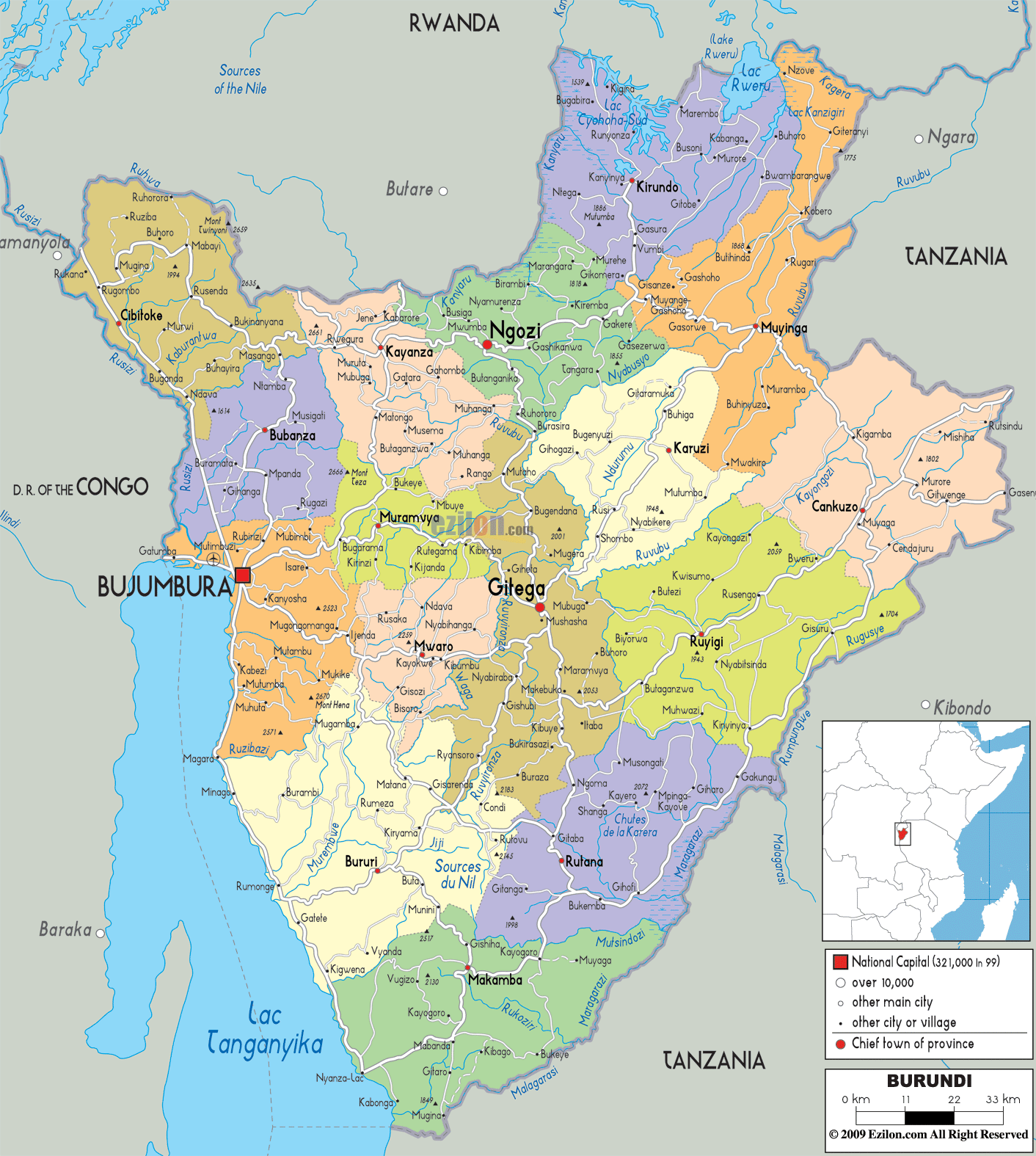 politisch karte von Burundi